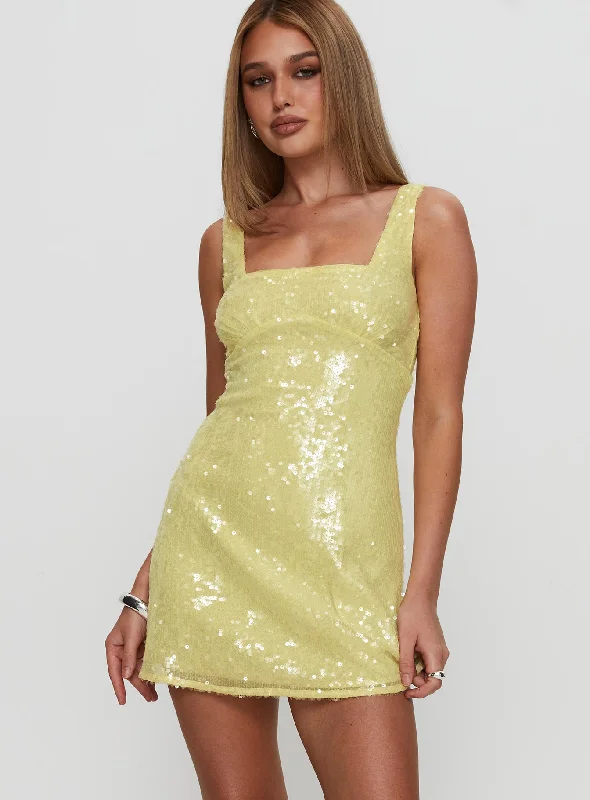 Deal Zone Dasha Mini Dress Yellow Sequin