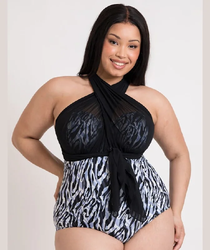 Steals and Deals Curvy Kate Wrapsody Bandeau One Piece Swimsuit - Zebra Print