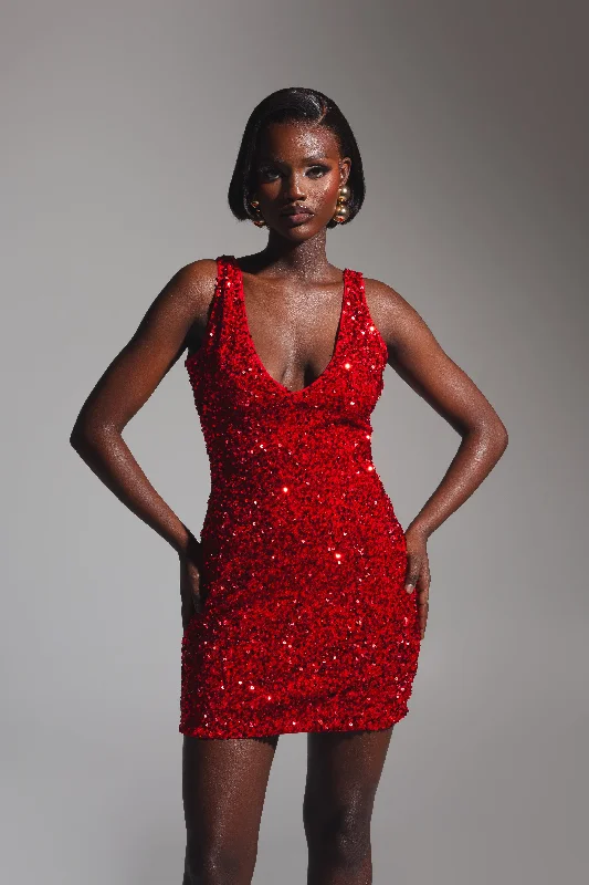 Mega Sale LEILA Mini Sequin Dress in RUBY