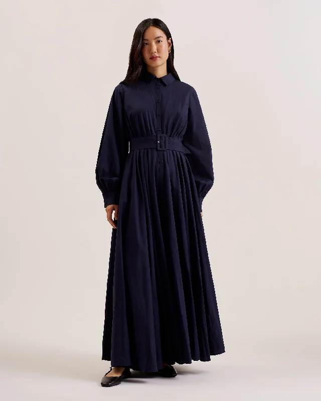 Closeout Ene Button Down Maxi Shirt Dress With Belt Navy