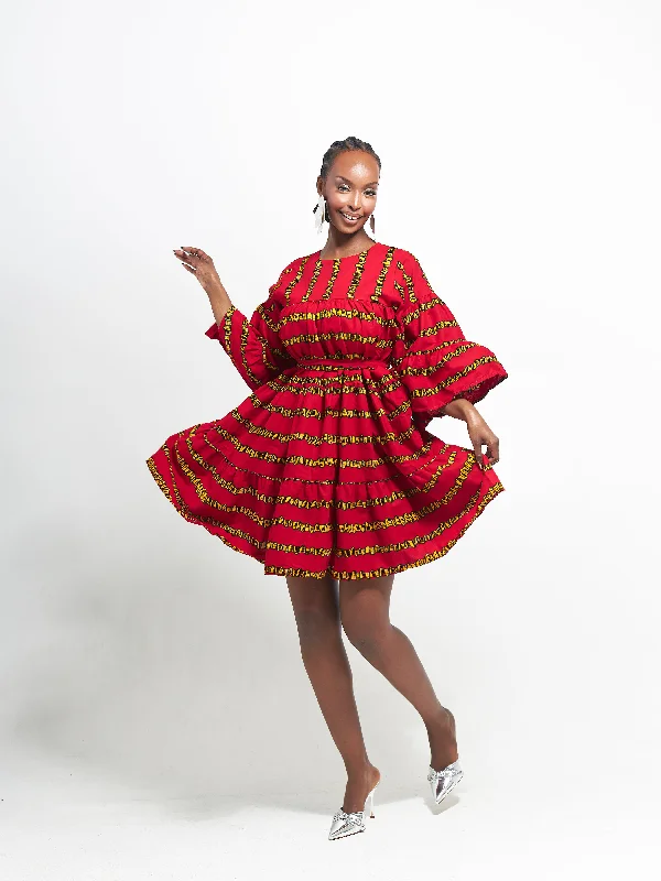Buy More, Save More RUWE African Print Tiered Mini Dress