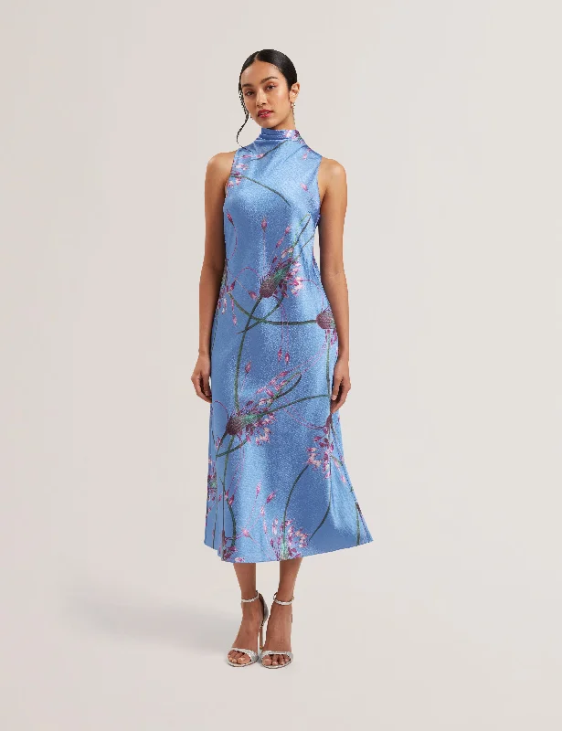 Lowest Price Antua Printed Cowl Neck Midi Slip Dress Lt-Blue