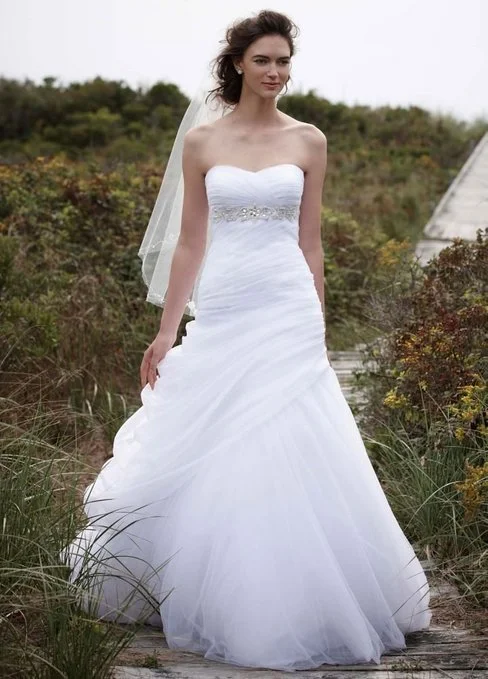 Savings Galore David's Bridal Strapless Ruched Beaded Wedding Gown