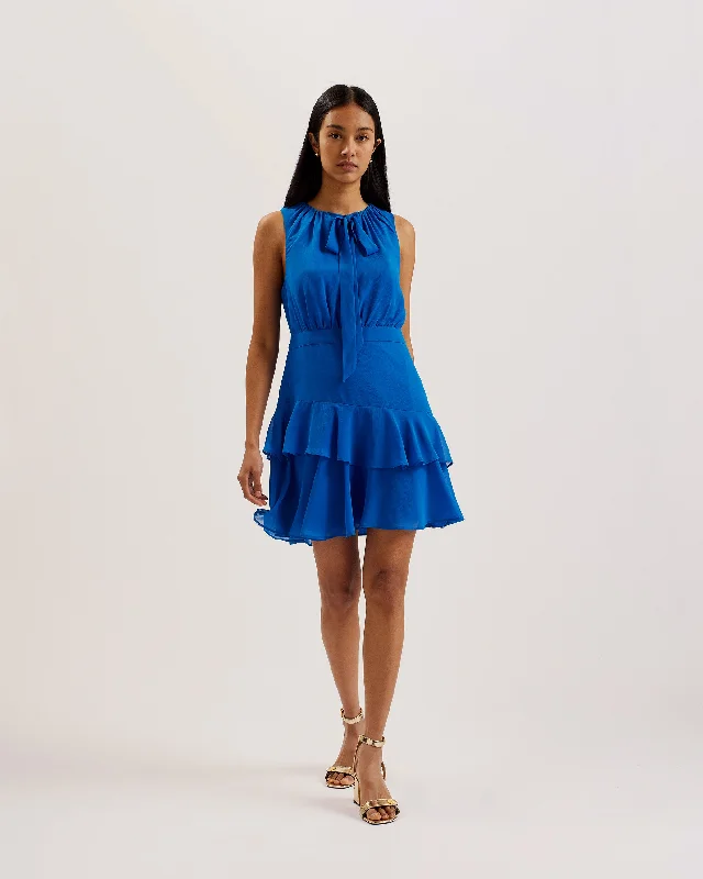 Don't Miss Zandaa Asymmetric Tiered Mini Dress Blue