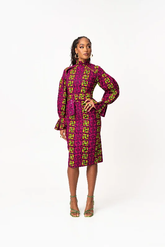 Extra Savings WUNMI African Print Mock Neck Midi Dress