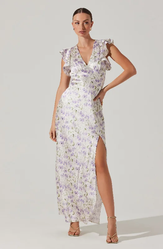 Mega Sale Satin Flutter Sleeve Maxi Dress
