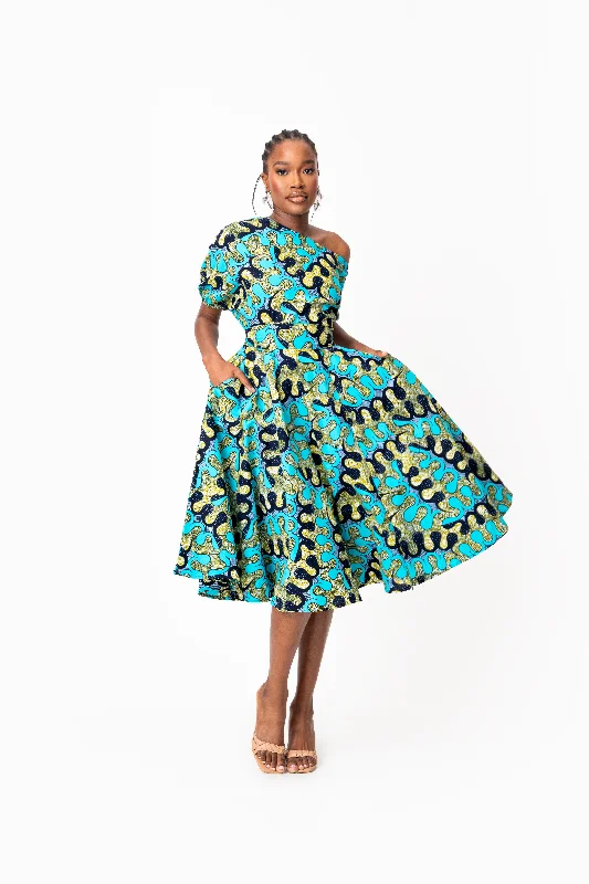 Epic Deals BADE African Print One-shoulder Midi Dress