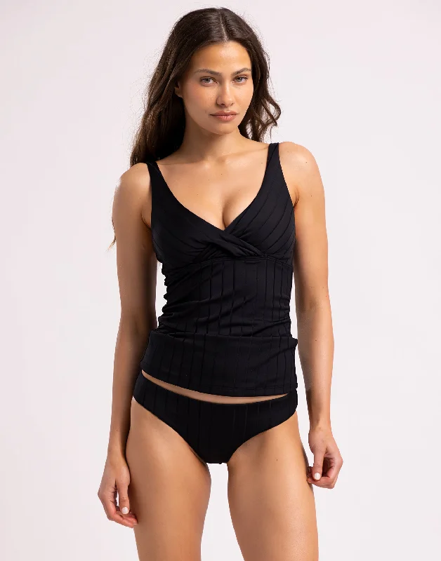 Vivian Tankini Top - Black Shiny Wide Rib