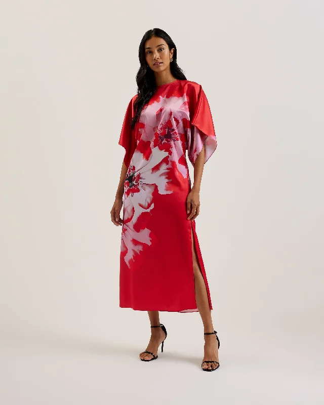 Bonus Savings Nasinu Batwing Sleeve Side Split Midi Dress Red