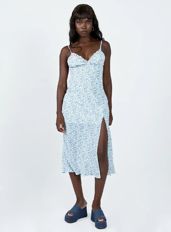 Deal Mania Corbio Midi Dress Blue Floral
