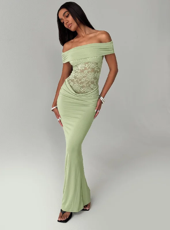 Early Access Gwendolen Off The Shoulder Maxi Dress Green