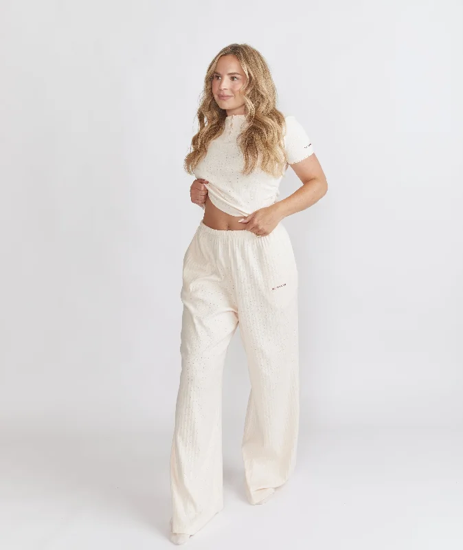 Year-End Sale Pointelle Wide Leg Pyjama Trousers - Rosewater