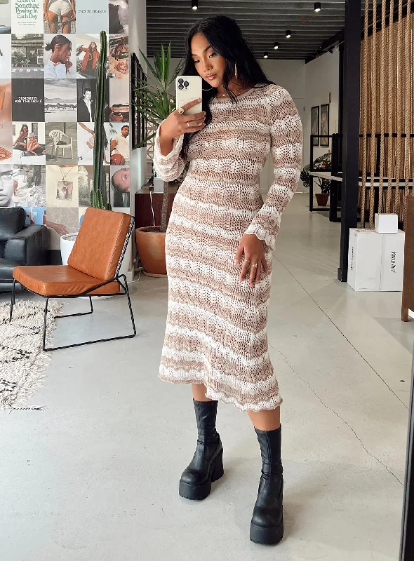 Limited Availability Leah Knit Midi Dress Beige