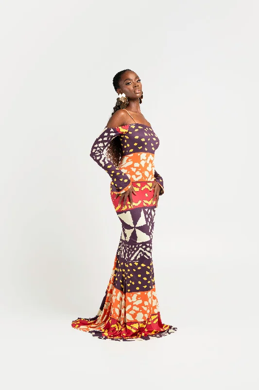 Online Only ANU BURGUNDY LONG SLEEVE MAXI DRESS