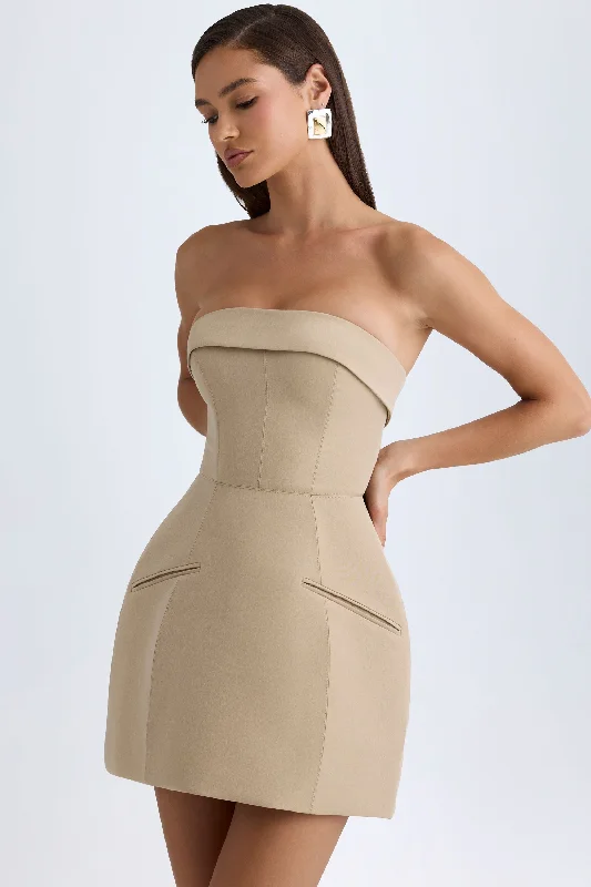 Flash Deals Foldover-Neck Structured Tulip Mini Dress in Camel