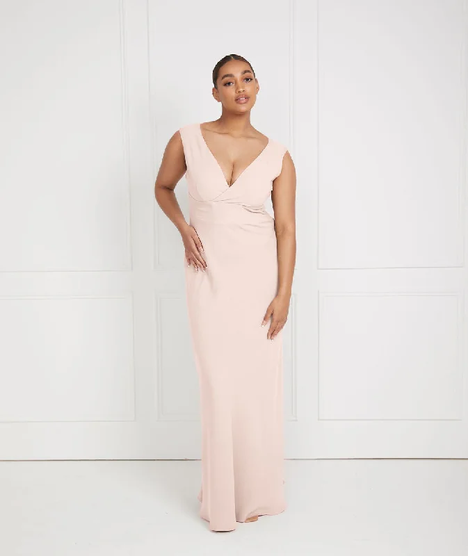 While Supplies Last V Neck Plunge Crepe Bridesmaid Dress - Blush