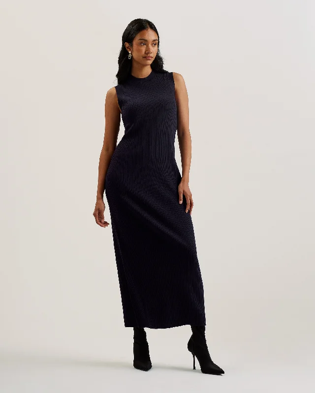 Today’s Deal Sandiii Ribbed Crew Neck Knitted Column Maxi Dress Navy
