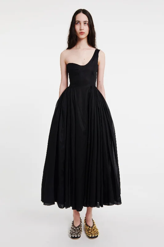 Price Reduction Asymmetric Off-shoulder Dress With Gathered Skirt Black