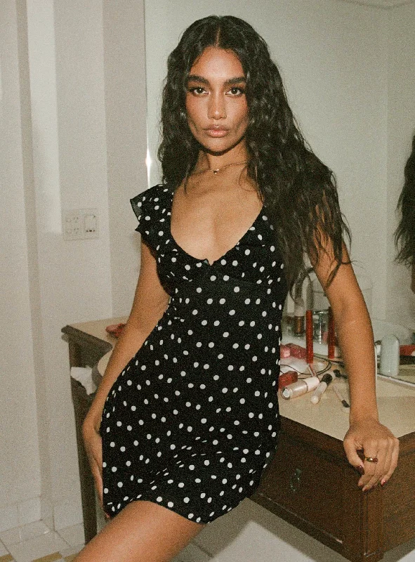 Midnight Sale I Guess So Mini Dress Black Polka Dot