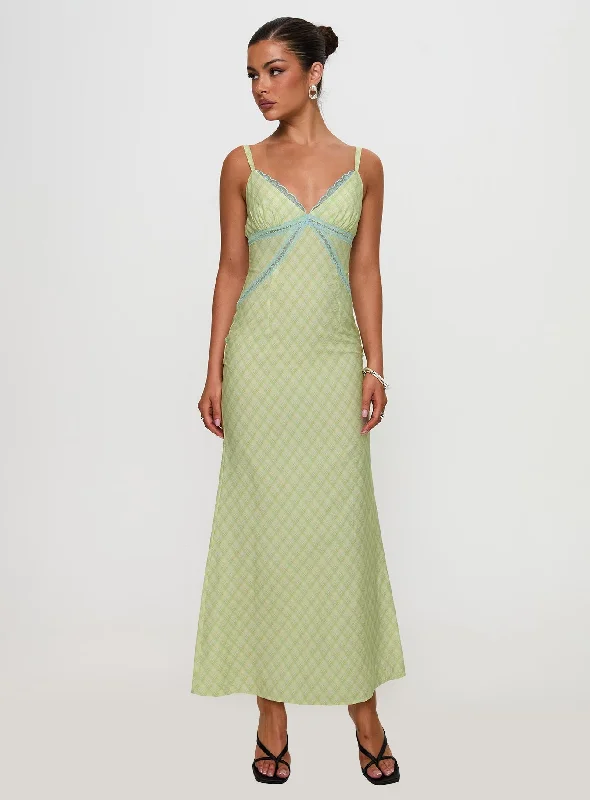 Midnight Madness Leabella Maxi Dress Green Check
