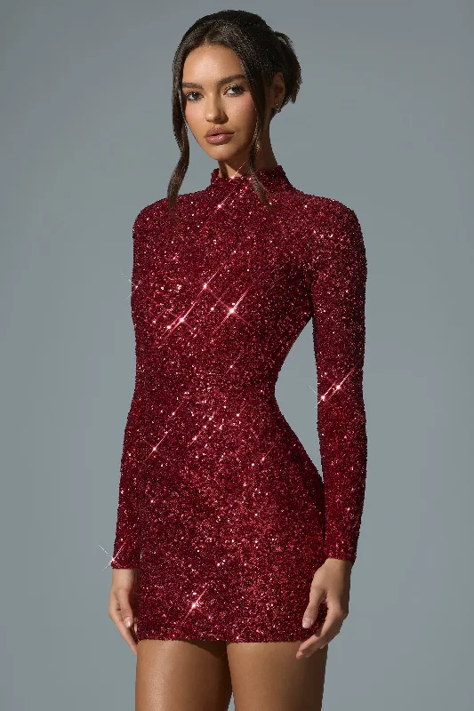 Markdown Madness Embellished Open-Back Mini Dress in Red