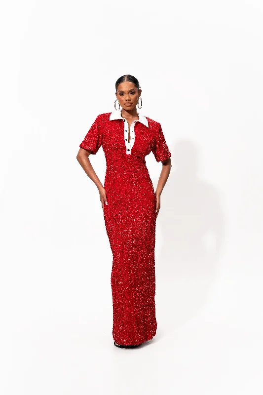 Closeout DAYA Sequin Maxi Dress in RUBY