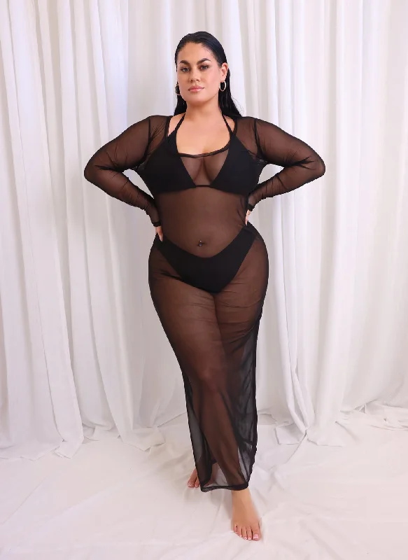 Warehouse Sale Jade Sheer Mesh Maxi Bodycon Dress - Black