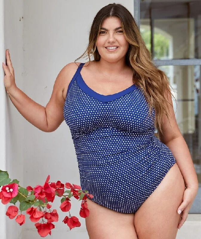 Epic Deals Capriosca Chlorine Resistant Underwire One Piece Swimsuit - Navy & White Dots