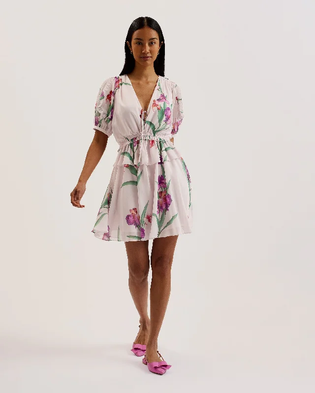 Can't Miss Merieli V Neck Waisted Mini Dress Lt-Pink