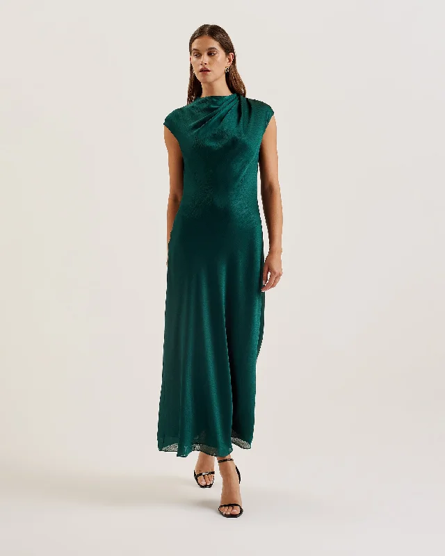 Best Seller Rimini Draped Neck Detail Midi Dress Dk-Green