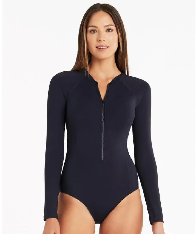 Closeout Sea Level Eco Essentials Long Sleeve A-DD Cup One Piece Swimsuit - Night Sky