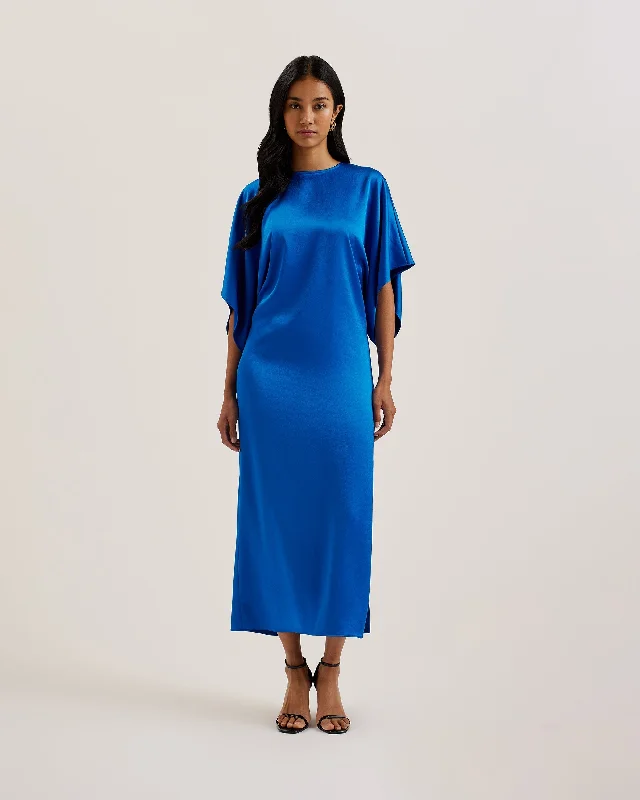 Deal Frenzy Navala Batwing Sleeve Side Split Midi Dress Blue