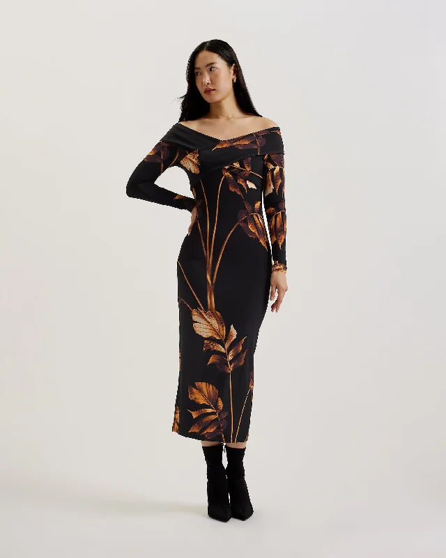 Early Bird Discount Josefen Bardot Slinky Jersey Bodycon Midi Dress Black