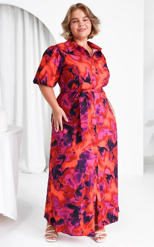 Deal of the Week Augustine Short Sleeve Maxi Dress - Red Multi Print