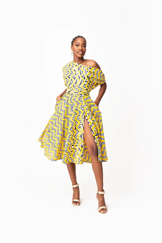 Massive Deals LILY African Print One-shoulder Midi Dress