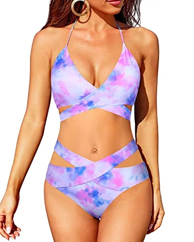 CutOut Women's 2 Piece Bikini Sets With High Waisted Bottoms-Color Tie Dye