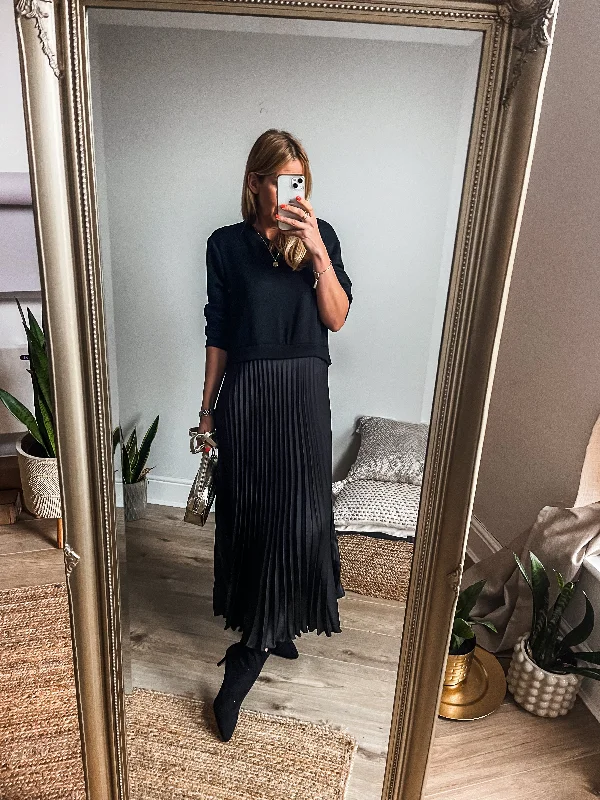 Blowout Deals 2-in-1 Jumper Pleated Midi Dress