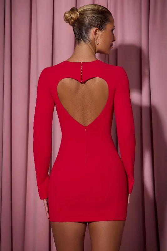 Daily Specials Cut-Out Heart-Detail Bodycon Mini Dress in Red
