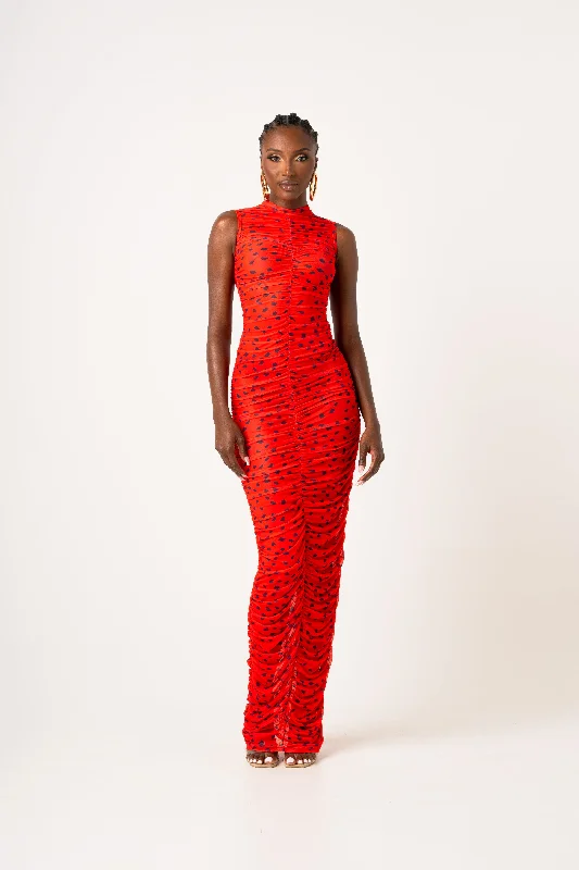 Act Fast SAMIAH RUCHED MAXI MESH DRESS