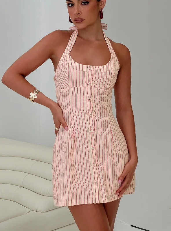 Final Sale Mallorie Halter Mini Dress Pink Stripe