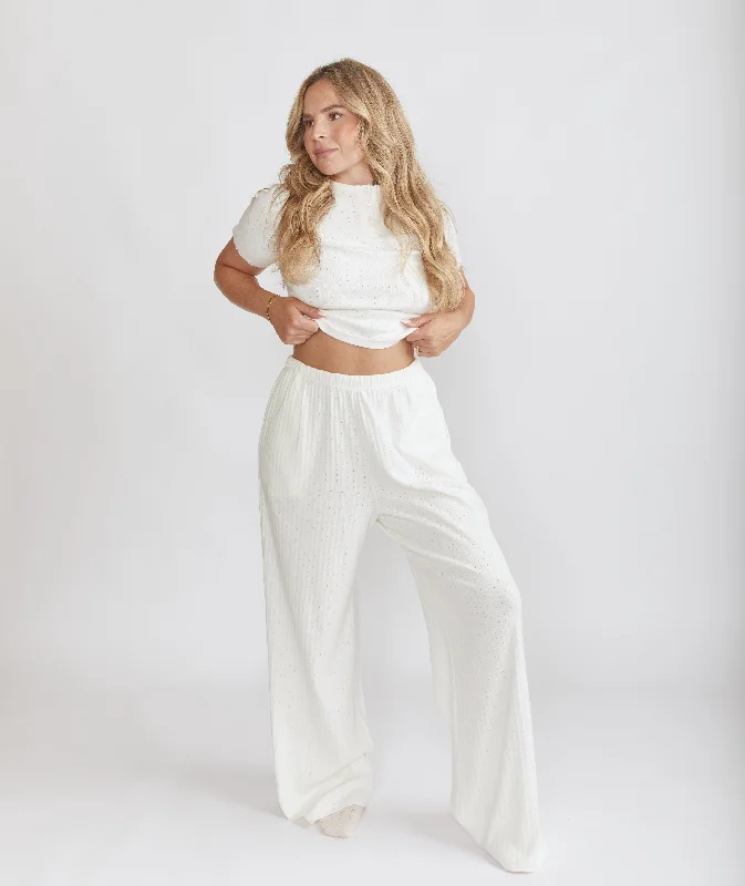 Limited Time Discount Pointelle Wide Leg Pyjama Trousers - Coconut