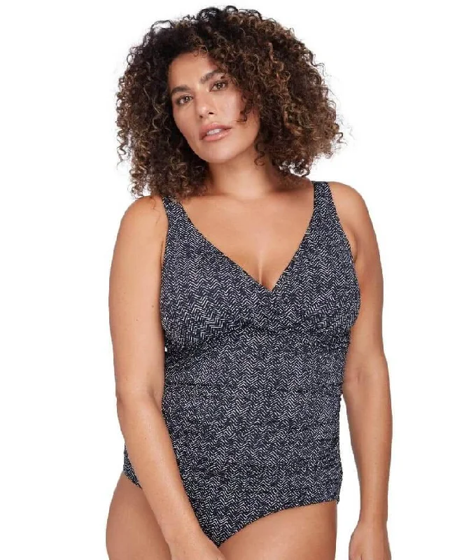 YEAR-End Clearance Artesands Zig Zag Delacroix Cross Front D-G Cup One Piece Swimsuit - Black