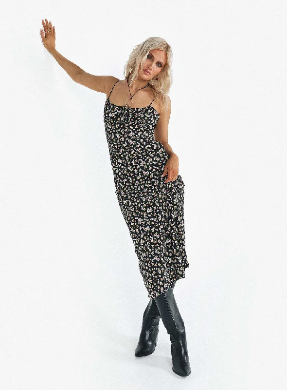 Special Discount Kaplan Midi Dress Black / White Floral