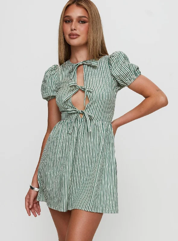 Price Fest Nurture Bow Mini Dress Green Stripe