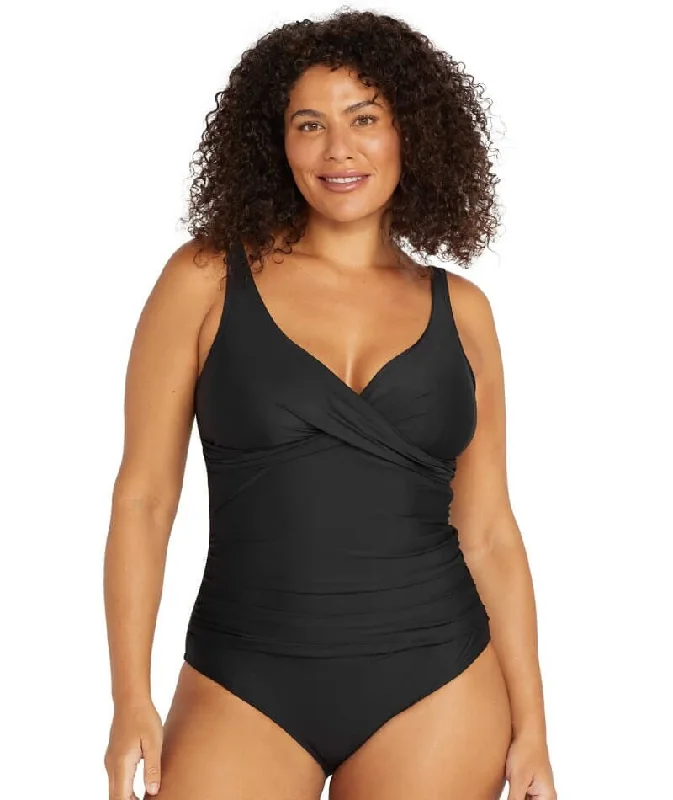 Act Now Artesands Recycled Hues Delacroix Cross Front D-G Cup One Piece Swimsuit - Black