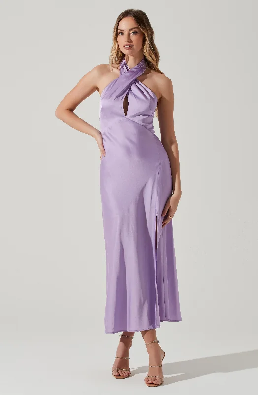 Special Savings Marissa Satin Halter Neck Midi Dress