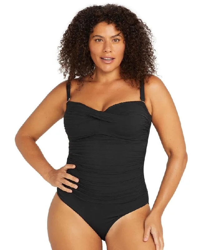 Act Fast Artesands Aria Botticelli Twist Front Bandeau D-DD Cup One Piece Swimsuit - Black