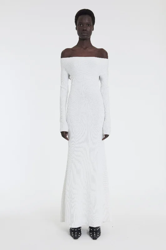 Best Deals Knit Maxi Off Shoulder Dress Ivory