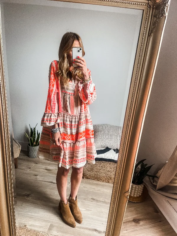 Price Cut Aztec Print Tiered Smock Mini Dress