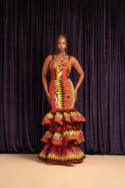 Seasonal Sale DEMI African Print Layered Mermaid Dress